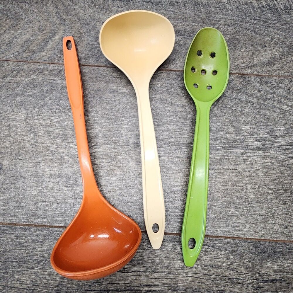 Lot Of 3 Vintage Utensils Lopol And Foley Orange Avacado Almond